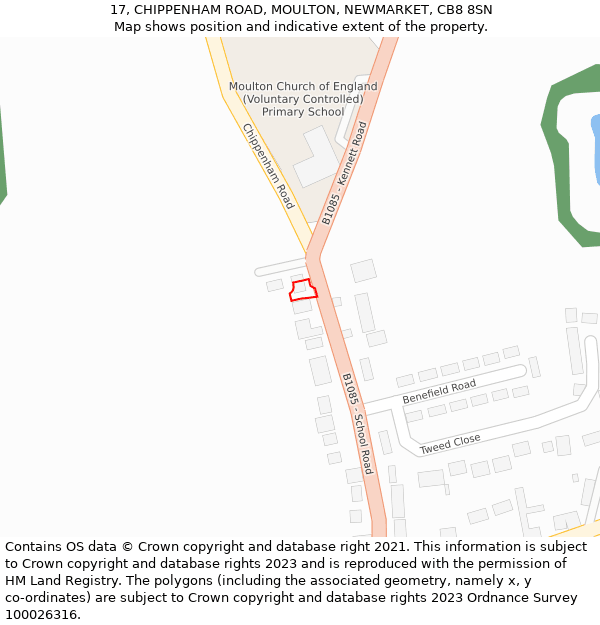 17, CHIPPENHAM ROAD, MOULTON, NEWMARKET, CB8 8SN: Location map and indicative extent of plot