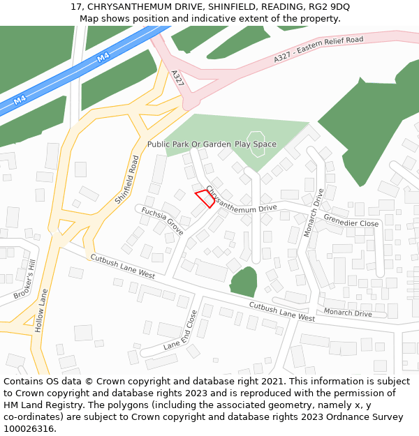 17, CHRYSANTHEMUM DRIVE, SHINFIELD, READING, RG2 9DQ: Location map and indicative extent of plot