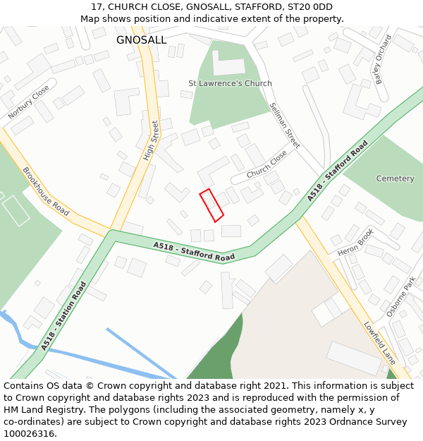 17, CHURCH CLOSE, GNOSALL, STAFFORD, ST20 0DD: Location map and indicative extent of plot