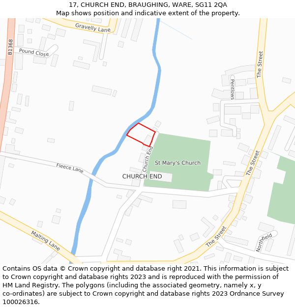 17, CHURCH END, BRAUGHING, WARE, SG11 2QA: Location map and indicative extent of plot