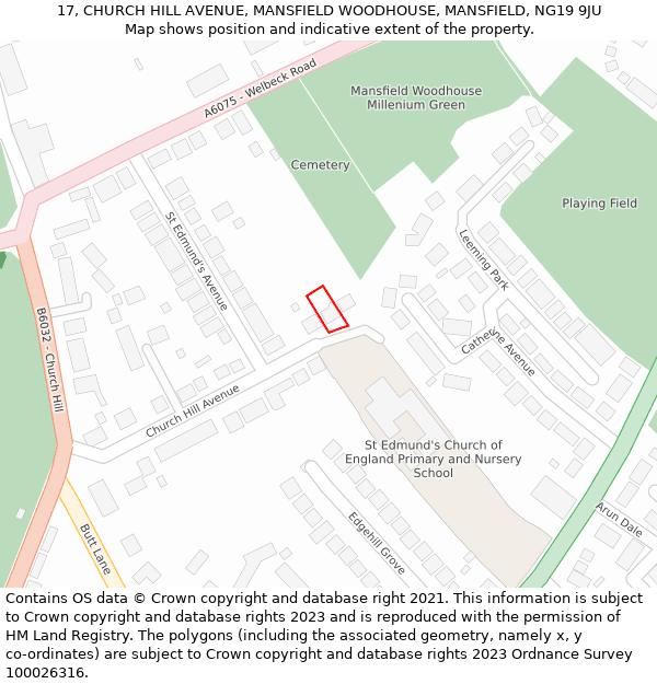 17, CHURCH HILL AVENUE, MANSFIELD WOODHOUSE, MANSFIELD, NG19 9JU: Location map and indicative extent of plot