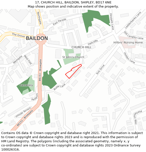 17, CHURCH HILL, BAILDON, SHIPLEY, BD17 6NE: Location map and indicative extent of plot