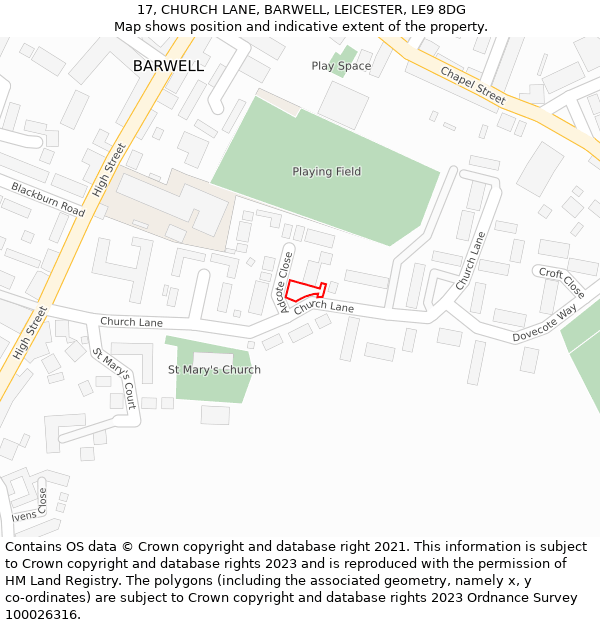 17, CHURCH LANE, BARWELL, LEICESTER, LE9 8DG: Location map and indicative extent of plot