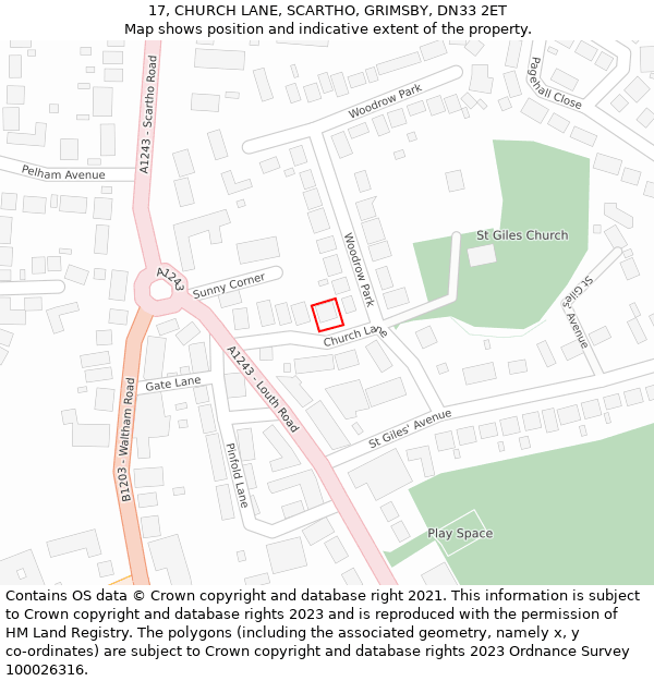 17, CHURCH LANE, SCARTHO, GRIMSBY, DN33 2ET: Location map and indicative extent of plot