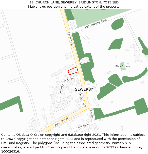17, CHURCH LANE, SEWERBY, BRIDLINGTON, YO15 1ED: Location map and indicative extent of plot