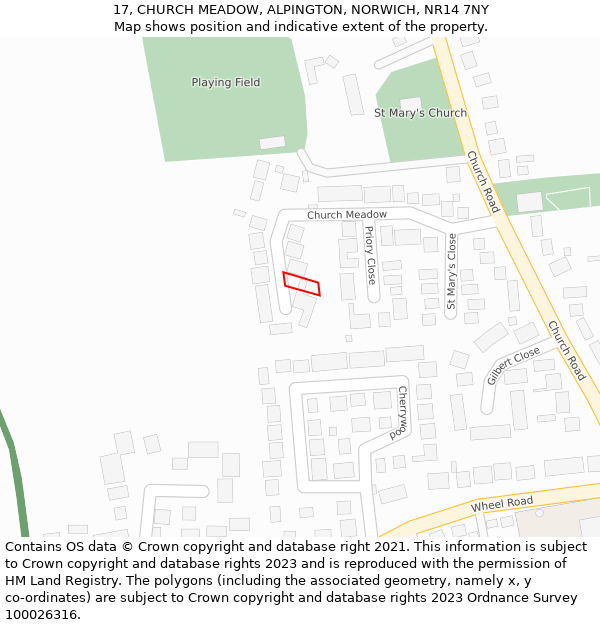 17, CHURCH MEADOW, ALPINGTON, NORWICH, NR14 7NY: Location map and indicative extent of plot