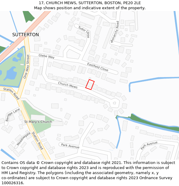 17, CHURCH MEWS, SUTTERTON, BOSTON, PE20 2LE: Location map and indicative extent of plot