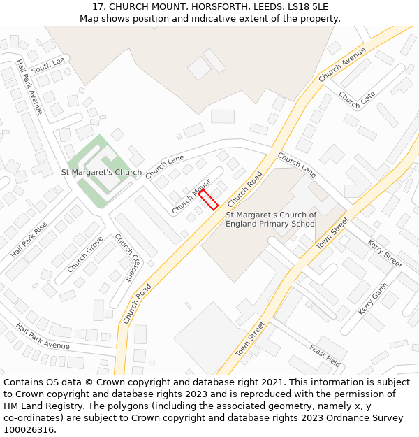 17, CHURCH MOUNT, HORSFORTH, LEEDS, LS18 5LE: Location map and indicative extent of plot