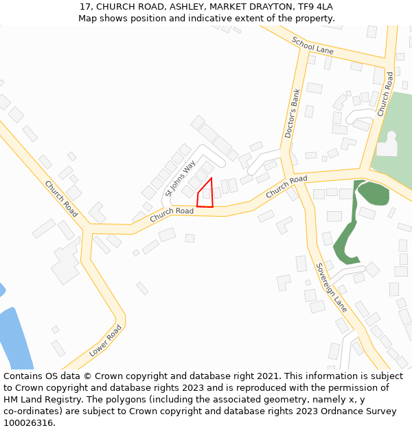 17, CHURCH ROAD, ASHLEY, MARKET DRAYTON, TF9 4LA: Location map and indicative extent of plot