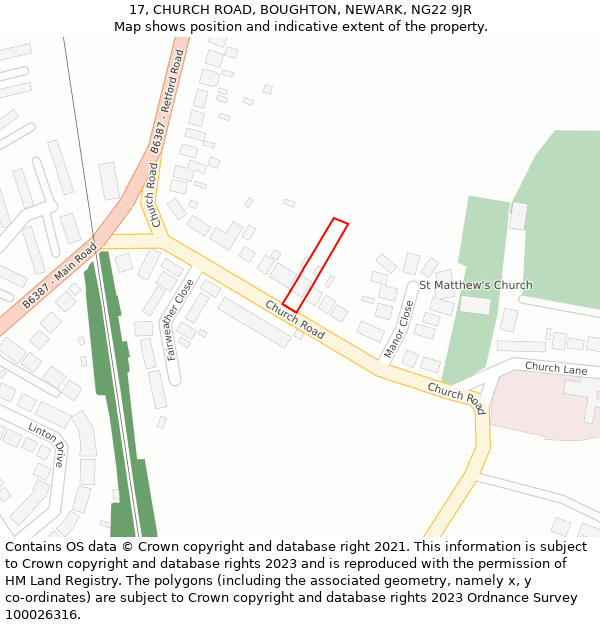 17, CHURCH ROAD, BOUGHTON, NEWARK, NG22 9JR: Location map and indicative extent of plot