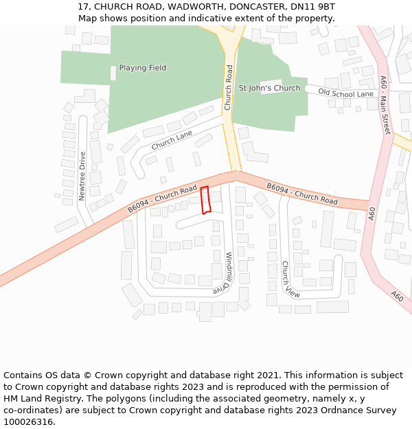 17, CHURCH ROAD, WADWORTH, DONCASTER, DN11 9BT: Location map and indicative extent of plot