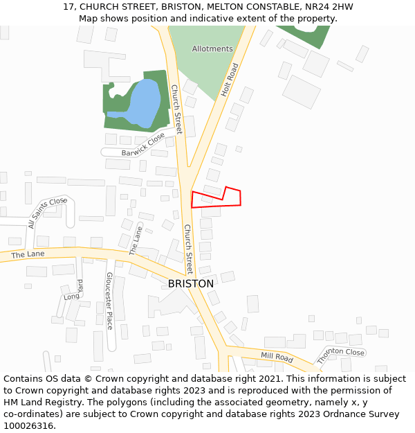 17, CHURCH STREET, BRISTON, MELTON CONSTABLE, NR24 2HW: Location map and indicative extent of plot