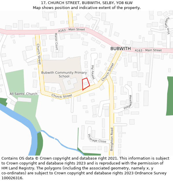 17, CHURCH STREET, BUBWITH, SELBY, YO8 6LW: Location map and indicative extent of plot