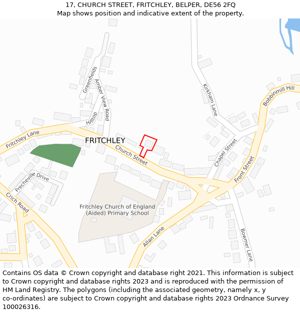 17, CHURCH STREET, FRITCHLEY, BELPER, DE56 2FQ: Location map and indicative extent of plot