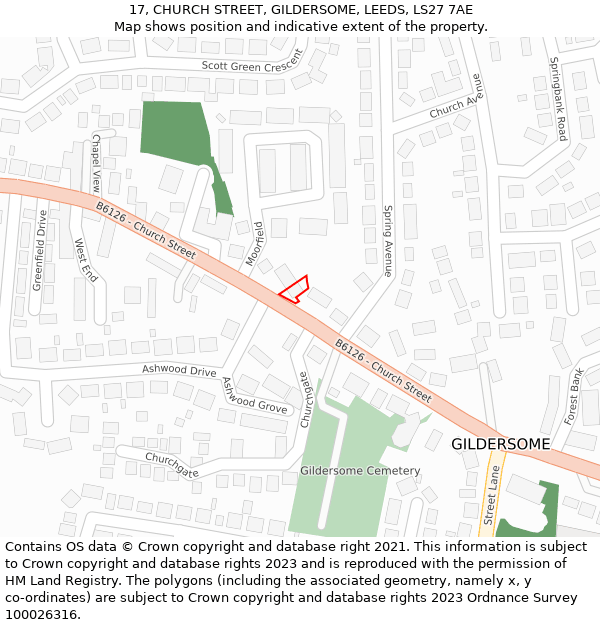 17, CHURCH STREET, GILDERSOME, LEEDS, LS27 7AE: Location map and indicative extent of plot