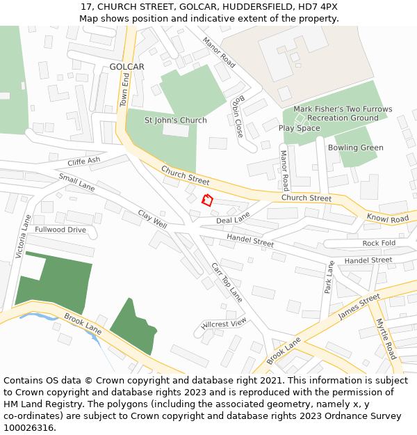 17, CHURCH STREET, GOLCAR, HUDDERSFIELD, HD7 4PX: Location map and indicative extent of plot