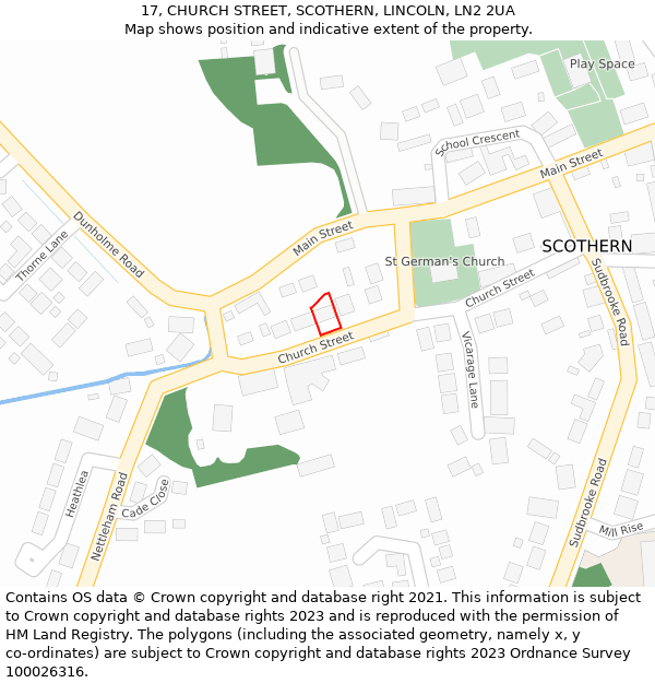 17, CHURCH STREET, SCOTHERN, LINCOLN, LN2 2UA: Location map and indicative extent of plot