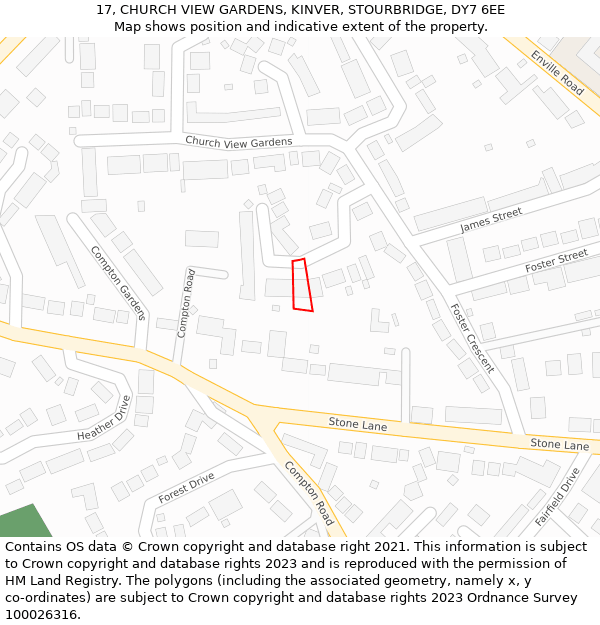 17, CHURCH VIEW GARDENS, KINVER, STOURBRIDGE, DY7 6EE: Location map and indicative extent of plot