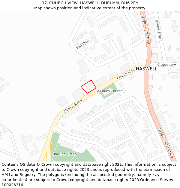 17, CHURCH VIEW, HASWELL, DURHAM, DH6 2EA: Location map and indicative extent of plot