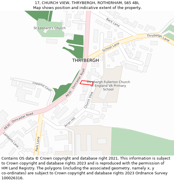 17, CHURCH VIEW, THRYBERGH, ROTHERHAM, S65 4BL: Location map and indicative extent of plot