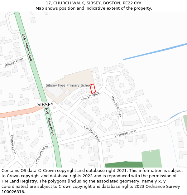 17, CHURCH WALK, SIBSEY, BOSTON, PE22 0YA: Location map and indicative extent of plot