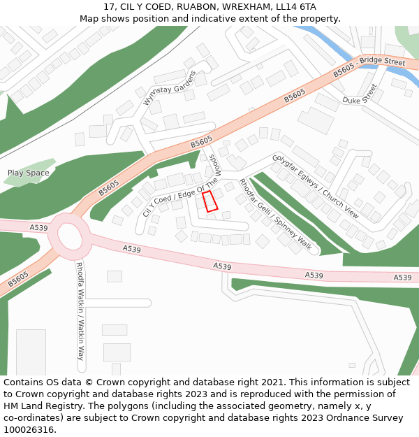 17, CIL Y COED, RUABON, WREXHAM, LL14 6TA: Location map and indicative extent of plot