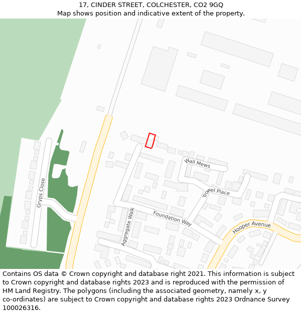 17, CINDER STREET, COLCHESTER, CO2 9GQ: Location map and indicative extent of plot