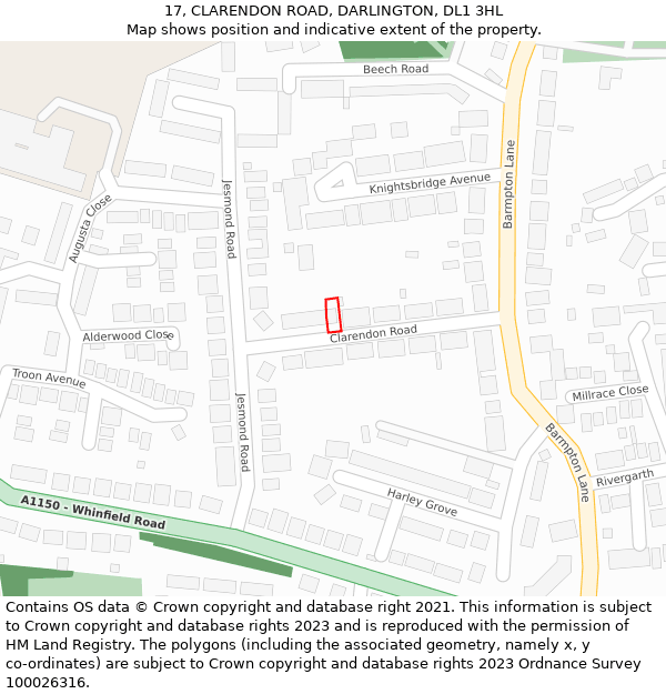 17, CLARENDON ROAD, DARLINGTON, DL1 3HL: Location map and indicative extent of plot