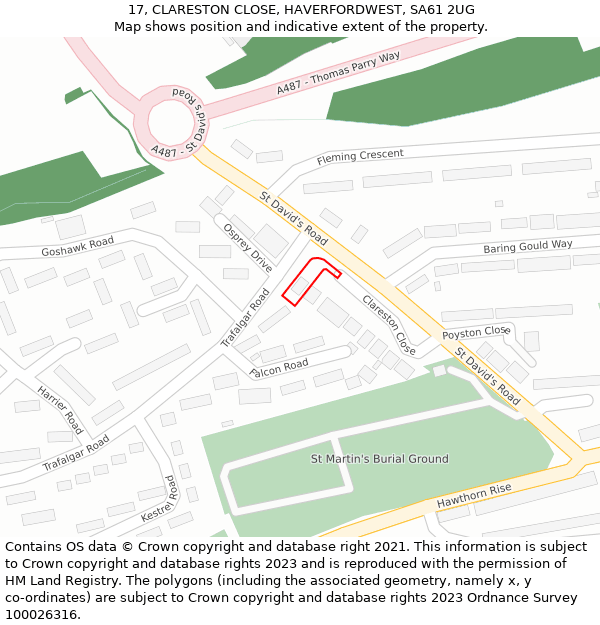 17, CLARESTON CLOSE, HAVERFORDWEST, SA61 2UG: Location map and indicative extent of plot