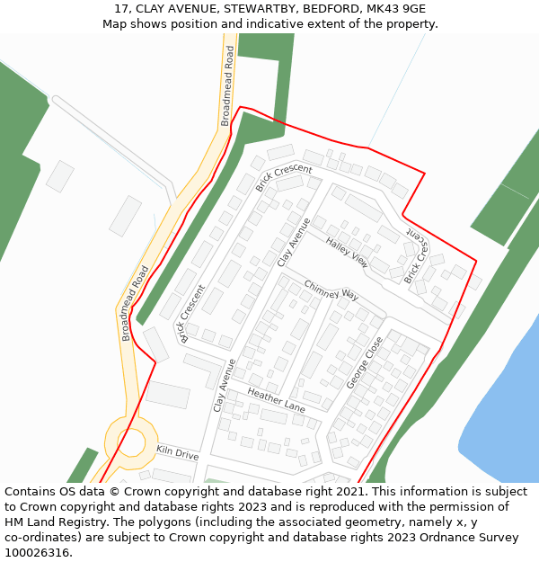 17, CLAY AVENUE, STEWARTBY, BEDFORD, MK43 9GE: Location map and indicative extent of plot