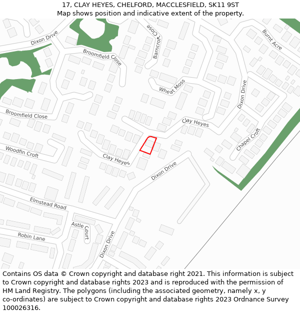 17, CLAY HEYES, CHELFORD, MACCLESFIELD, SK11 9ST: Location map and indicative extent of plot