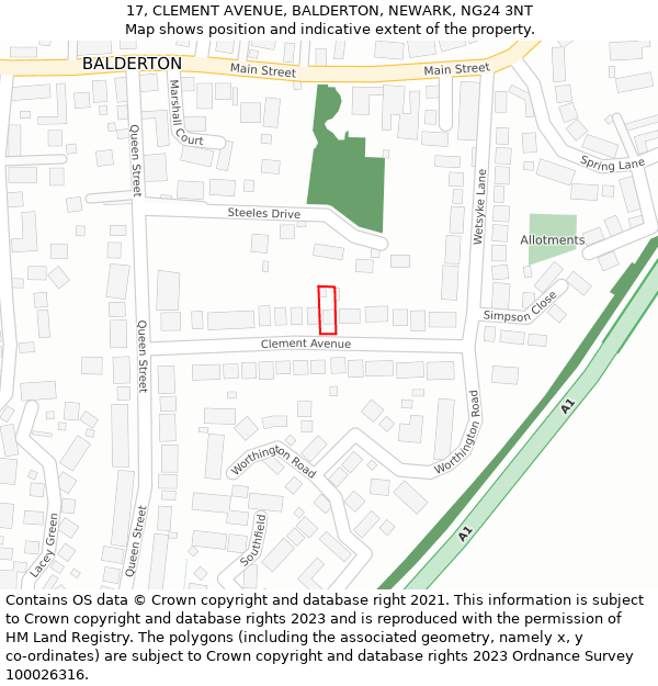 17, CLEMENT AVENUE, BALDERTON, NEWARK, NG24 3NT: Location map and indicative extent of plot