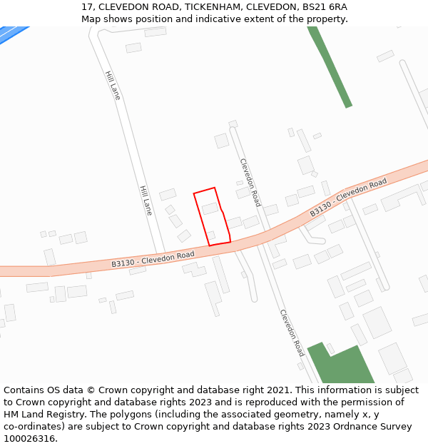 17, CLEVEDON ROAD, TICKENHAM, CLEVEDON, BS21 6RA: Location map and indicative extent of plot