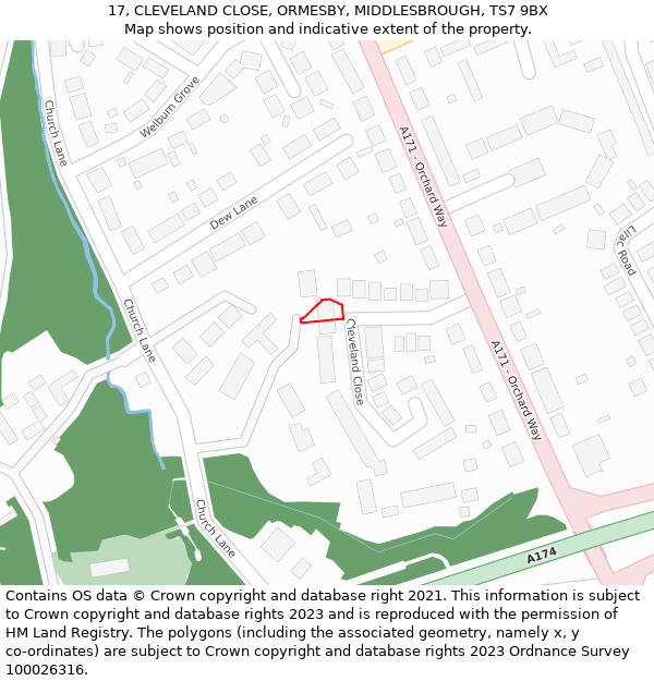 17, CLEVELAND CLOSE, ORMESBY, MIDDLESBROUGH, TS7 9BX: Location map and indicative extent of plot