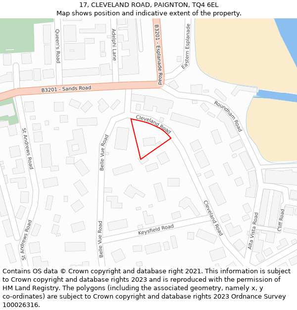 17, CLEVELAND ROAD, PAIGNTON, TQ4 6EL: Location map and indicative extent of plot