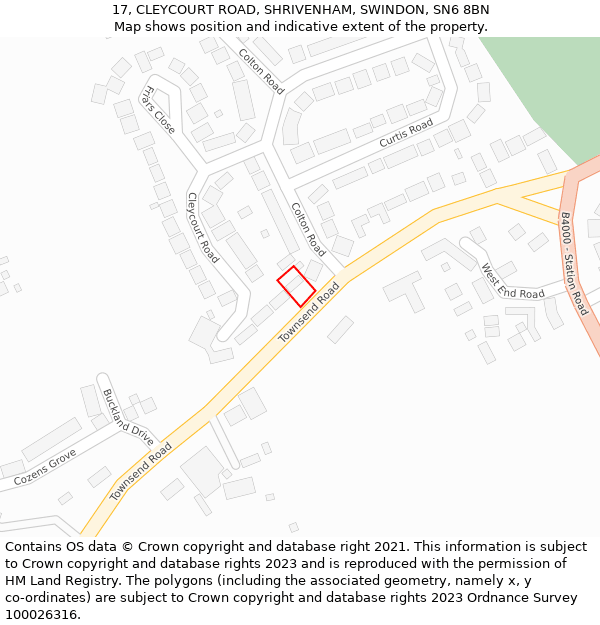 17, CLEYCOURT ROAD, SHRIVENHAM, SWINDON, SN6 8BN: Location map and indicative extent of plot