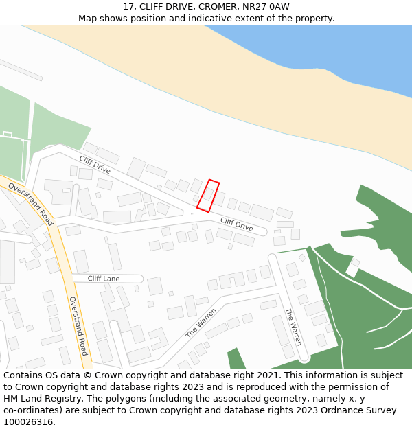 17, CLIFF DRIVE, CROMER, NR27 0AW: Location map and indicative extent of plot