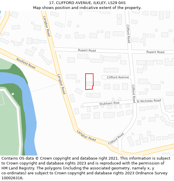 17, CLIFFORD AVENUE, ILKLEY, LS29 0AS: Location map and indicative extent of plot