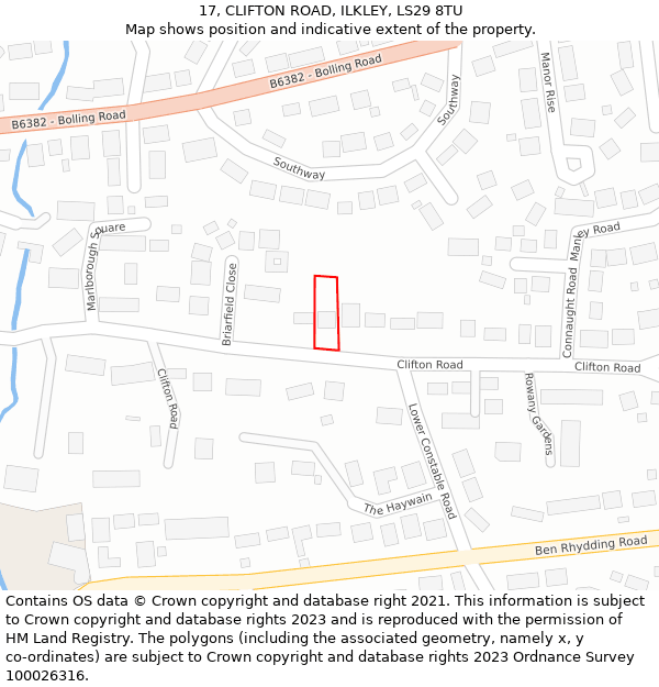 17, CLIFTON ROAD, ILKLEY, LS29 8TU: Location map and indicative extent of plot