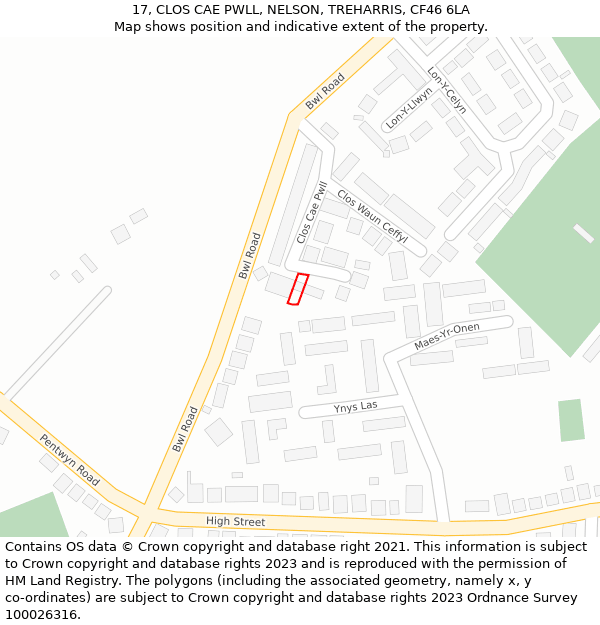 17, CLOS CAE PWLL, NELSON, TREHARRIS, CF46 6LA: Location map and indicative extent of plot