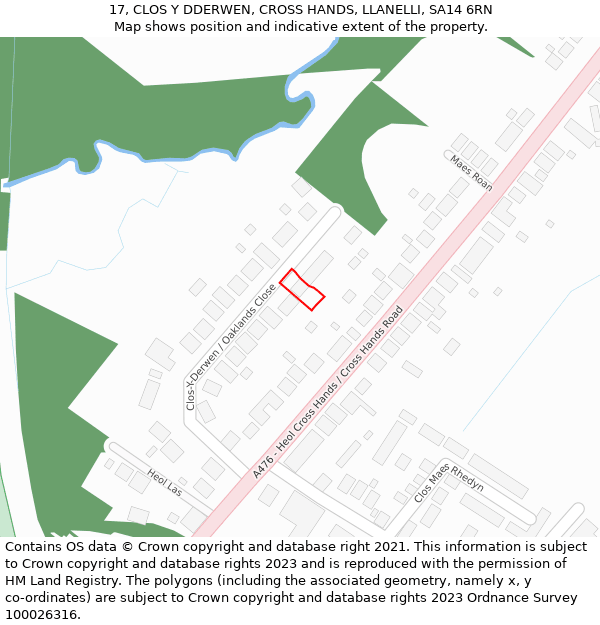 17, CLOS Y DDERWEN, CROSS HANDS, LLANELLI, SA14 6RN: Location map and indicative extent of plot