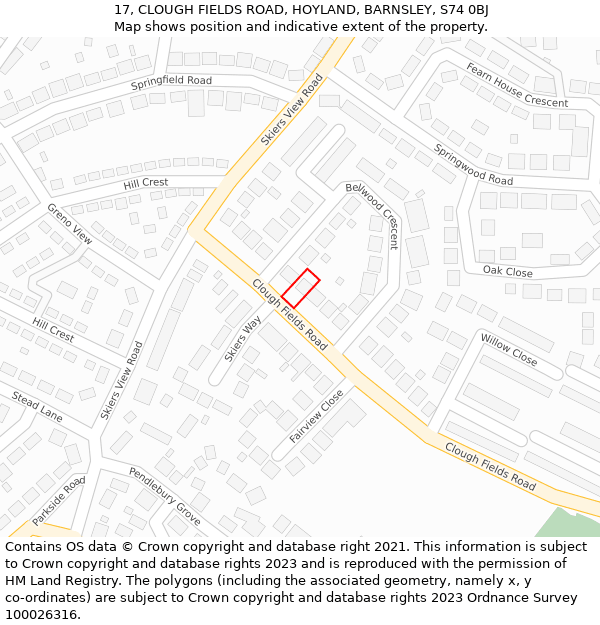 17, CLOUGH FIELDS ROAD, HOYLAND, BARNSLEY, S74 0BJ: Location map and indicative extent of plot