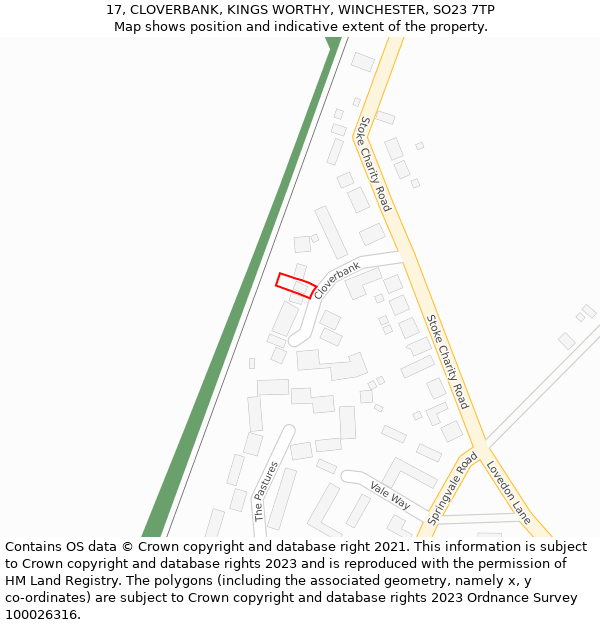 17, CLOVERBANK, KINGS WORTHY, WINCHESTER, SO23 7TP: Location map and indicative extent of plot