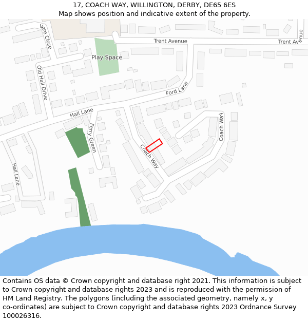 17, COACH WAY, WILLINGTON, DERBY, DE65 6ES: Location map and indicative extent of plot