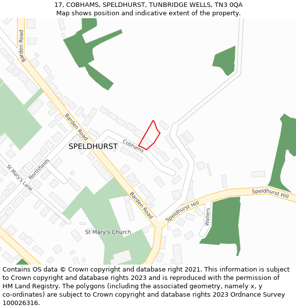 17, COBHAMS, SPELDHURST, TUNBRIDGE WELLS, TN3 0QA: Location map and indicative extent of plot