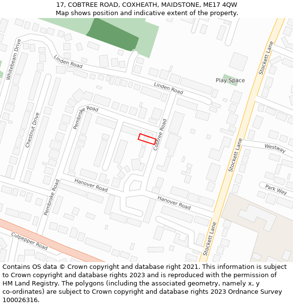 17, COBTREE ROAD, COXHEATH, MAIDSTONE, ME17 4QW: Location map and indicative extent of plot