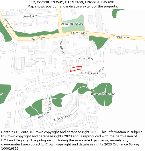 17, COCKBURN WAY, HARMSTON, LINCOLN, LN5 9GE: Location map and indicative extent of plot