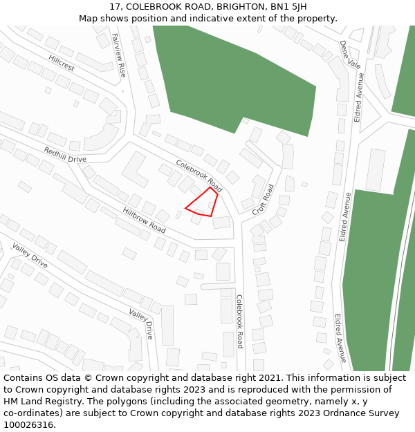 17, COLEBROOK ROAD, BRIGHTON, BN1 5JH: Location map and indicative extent of plot