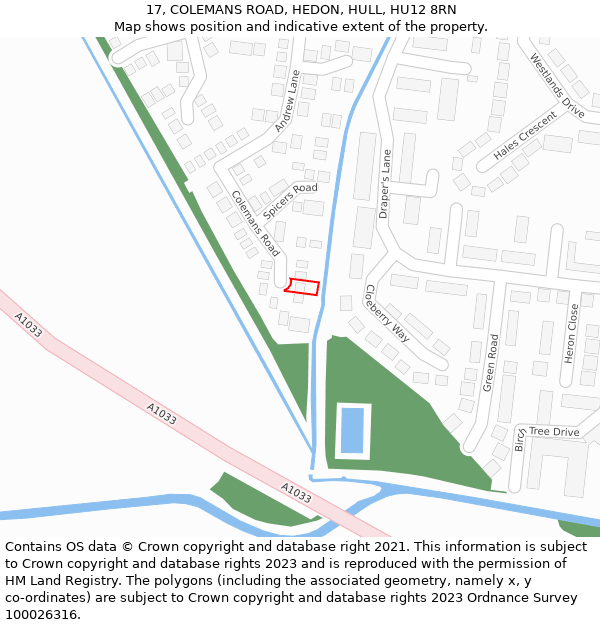 17, COLEMANS ROAD, HEDON, HULL, HU12 8RN: Location map and indicative extent of plot