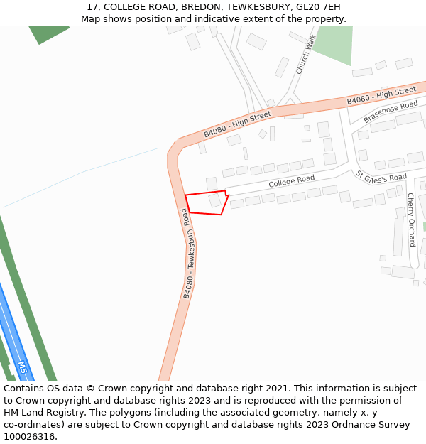 17, COLLEGE ROAD, BREDON, TEWKESBURY, GL20 7EH: Location map and indicative extent of plot